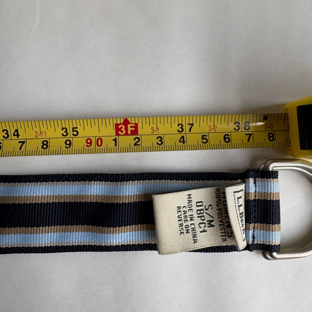 LL Bean Womens blue and khaki ribbon belt.  Size s/m 38” length LLBEAN - Picture 5 of 7